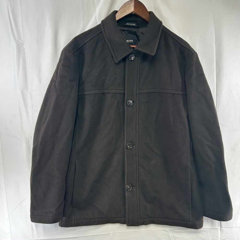 BOSS Hugo Boss Chester Coat Mens 38R Dark Brown Wool Cashmere Button Front